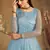 Sky blue FOILAGE PRINT NET EVENING LONG GOWN