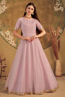 Dark pink FOILAGE PRINT NET EVENING LONG GOWN