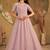 Dark pink FOILAGE PRINT NET EVENING LONG GOWN