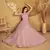 Dark pink FOILAGE PRINT NET EVENING LONG GOWN