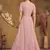 Dark pink FOILAGE PRINT NET EVENING LONG GOWN