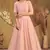 Peach FOILAGE PRINT NET EVENING LONG GOWN
