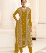 Yellow Georgette Jacket Koti Style salwar kameez with Beatiful Embroidery Work
