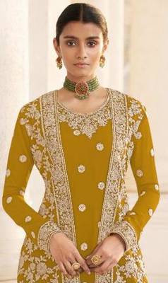 Yellow Georgette Jacket Koti Style salwar kameez with Beatiful Embroidery Work 2