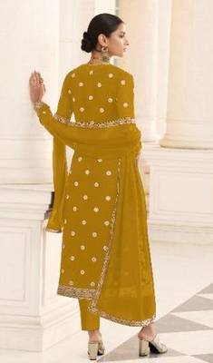 Yellow Georgette Jacket Koti Style salwar kameez with Beatiful Embroidery Work 3
