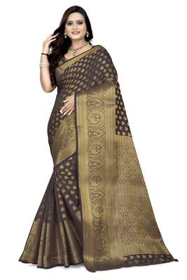 Grey woven south silk saree with blouse 1
