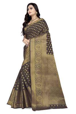 Grey woven south silk saree with blouse 2