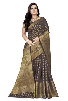 Grey woven south silk saree with blouse 3
