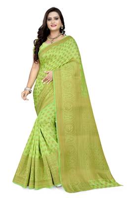 Parrot green woven south silk saree with blouse 1