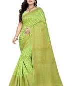 Parrot green woven south silk saree with blouse