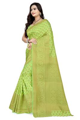 Parrot green woven south silk saree with blouse 2