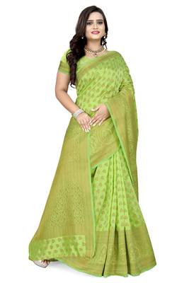 Parrot green woven south silk saree with blouse 3