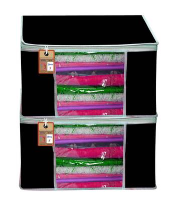 atorakushon   Fabric Black Garment Storage Bags Wardrobe Organizer for Clothes Storage Box Saree Cover Pack of 2 1