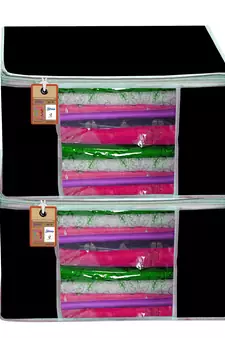 atorakushon   Fabric Black Garment Storage Bags Wardrobe Organizer for Clothes Storage Box Saree Cover Pack of 2