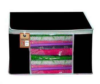 atorakushon   Fabric Black Garment Storage Bags Wardrobe Organizer for Clothes Storage Box Saree Cover Pack of 2 3