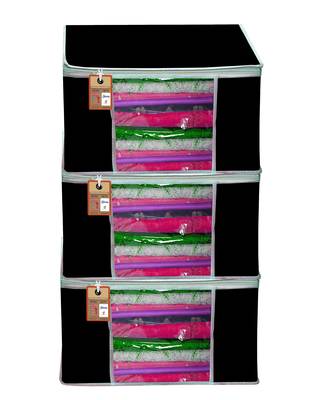 atorakushon   Fabric Black Garment Storage Bags Wardrobe Organizer for Clothes Storage Box Saree Cover Pack of 3 1