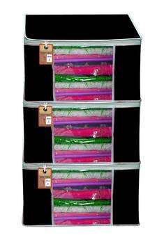 atorakushon   Fabric Black Garment Storage Bags Wardrobe Organizer for Clothes Storage Box Saree Cover Pack of 3