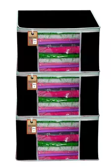 atorakushon   Fabric Black Garment Storage Bags Wardrobe Organizer for Clothes Storage Box Saree Cover Pack of 3