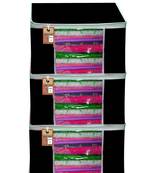 atorakushon   Fabric Black Garment Storage Bags Wardrobe Organizer for Clothes Storage Box Saree Cover Pack of 3