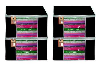 atorakushon   Fabric Black Garment Storage Bags Wardrobe Organizer for Clothes Storage Box Saree Cover Pack of 4 1