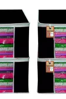 atorakushon   Fabric Black Garment Storage Bags Wardrobe Organizer for Clothes Storage Box Saree Cover Pack of 4