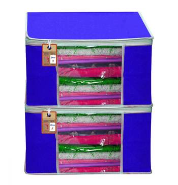 atorakushon   Fabric  Royal Blue Garment Storage Bags Wardrobe Organizer for Clothes Storage Box Saree Cover Pack of 2 1