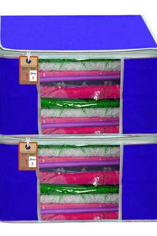 atorakushon   Fabric  Royal Blue Garment Storage Bags Wardrobe Organizer for Clothes Storage Box Saree Cover Pack of 2
