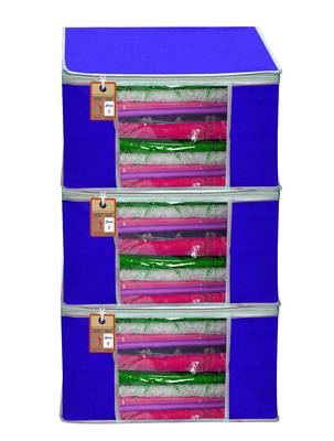 atorakushon   Fabric  Royal Blue Garment Storage Bags Wardrobe Organizer for Clothes Storage Box Saree Cover Pack of 3 1