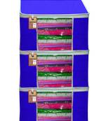 atorakushon   Fabric  Royal Blue Garment Storage Bags Wardrobe Organizer for Clothes Storage Box Saree Cover Pack of 3