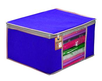 atorakushon   Fabric  Royal Blue Garment Storage Bags Wardrobe Organizer for Clothes Storage Box Saree Cover Pack of 4 3