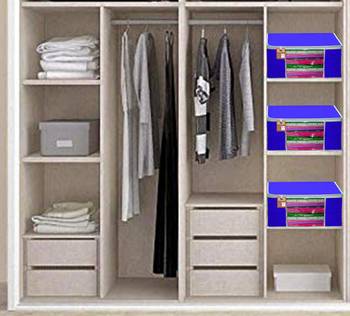 atorakushon   Fabric  Royal Blue Garment Storage Bags Wardrobe Organizer for Clothes Storage Box Saree Cover Pack of 4 5