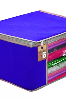 atorakushon   Fabric  Royal Blue Garment Storage Bags Wardrobe Organizer for Clothes Storage Box Saree Cover Pack of 6