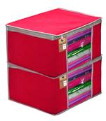 atorakushon   Fabric  Pink Garment Storage Bags Wardrobe Organizer for Clothes Storage Box Saree Cover Pack of 2
