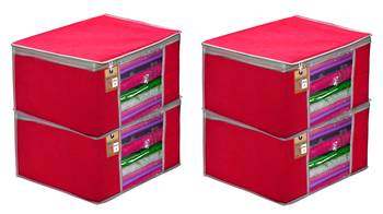 atorakushon   Fabric  Pink Garment Storage Bags Wardrobe Organizer for Clothes Storage Box Saree Cover Pack of 4 1