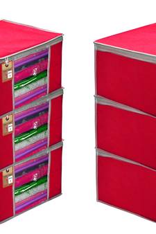 atorakushon   Fabric  Pink Garment Storage Bags Wardrobe Organizer for Clothes Storage Box Saree Cover Pack of 6