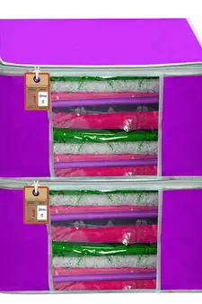 atorakushon   Fabric  Purple Garment Storage Bags Wardrobe Organizer for Clothes Storage Box Saree Cover Pack of 2