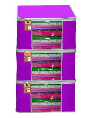 atorakushon   Fabric  Purple Garment Storage Bags Wardrobe Organizer for Clothes Storage Box Saree Cover Pack of 3 1