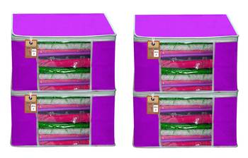 atorakushon   Fabric  Purple Garment Storage Bags Wardrobe Organizer for Clothes Storage Box Saree Cover Pack of 4 1