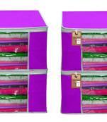 atorakushon   Fabric  Purple Garment Storage Bags Wardrobe Organizer for Clothes Storage Box Saree Cover Pack of 4