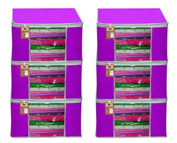 atorakushon   Fabric  Purple Garment Storage Bags Wardrobe Organizer for Clothes Storage Box Saree Cover Pack of 6 1