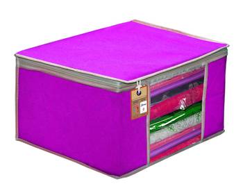 atorakushon   Fabric  Purple Garment Storage Bags Wardrobe Organizer for Clothes Storage Box Saree Cover Pack of 6 4