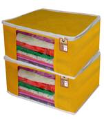 atorakushon   Fabric  Yellow Garment Storage Bags Wardrobe Organizer for Clothes Storage Box Saree Cover Pack of 2