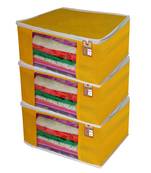 atorakushon   Fabric  Yellow Garment Storage Bags Wardrobe Organizer for Clothes Storage Box Saree Cover Pack of 3