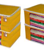 atorakushon   Fabric  Yellow Garment Storage Bags Wardrobe Organizer for Clothes Storage Box Saree Cover Pack of 4