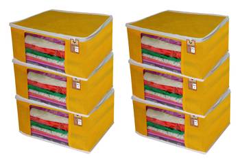 atorakushon   Fabric  Yellow Garment Storage Bags Wardrobe Organizer for Clothes Storage Box Saree Cover Pack of 6 1