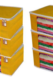 atorakushon   Fabric  Yellow Garment Storage Bags Wardrobe Organizer for Clothes Storage Box Saree Cover Pack of 6