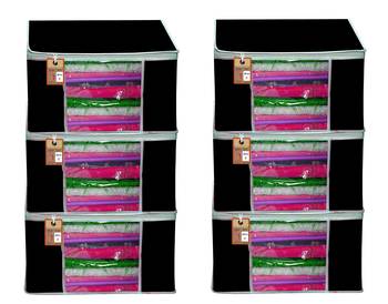 atorakushon   Fabric Black Garment Storage Bags Wardrobe Organizer for Clothes Storage Box Saree Cover Pack of 6 1