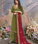 Mahendi green Upada silk Embroidered shtraight style salwar kameez Plazzo suit