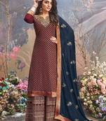 Maroon Upada silk Embroidered shtraight style salwar kameez Plazzo suit
