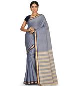 Indigo Blue Chettinad Handloom Pure Cotton Traditional Zari Border Saree With Blouse